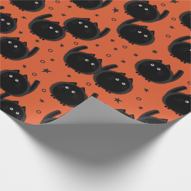 Cute Black Cat Bewitch Halloween Orange Wrapping Paper (Corner)