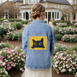 Cute black cat big eyes art Denim Jean Jacket