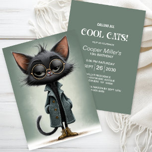 Cute Black Cat Birthday Party Invitation