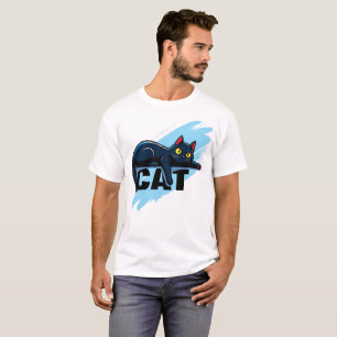 Cute Black Cat Blue Splatter T-Shirt