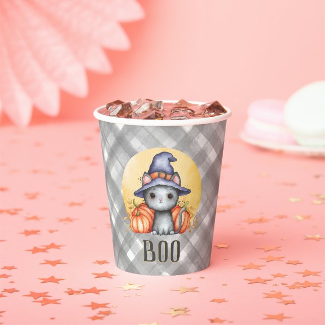 Cute Black Cat BOO Halloween Paper Cups (Insitu)