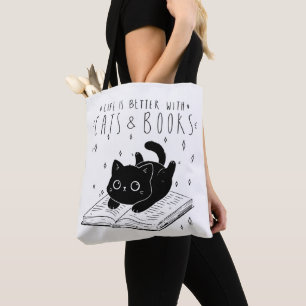 Cute Black Cat Book Lover Tote Bag