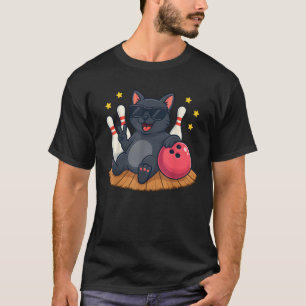 Cute Black Cat Bowling Funny Sunglasses Strike Hal T-Shirt