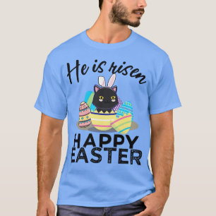 Cute Black Cat Bunny Ears Easter Egg Hunt Risen Bi T-Shirt
