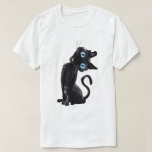 Cute Black Cat Button Eyes Meme Aesthetic Tee