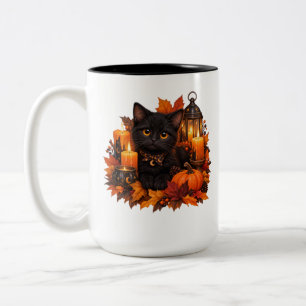 Cute Black Cat Candles Autumn Mug