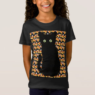 Cute Black cat Candy corn pattern Halloween fun T-Shirt