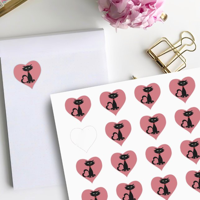 Cute Black Cat Cartoon Kitty Pink Heart Sticker (Creator Uploaded)