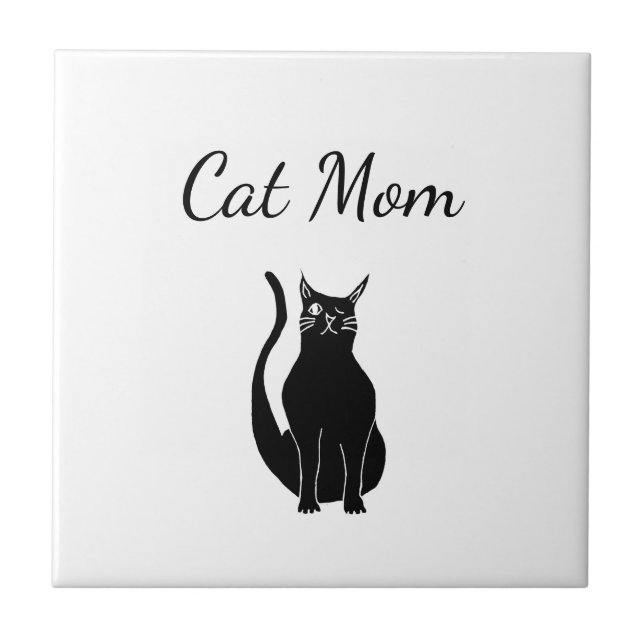 Cute Black Cat Cartoon Mother's Day  Tile (Front)