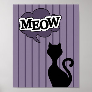 Cute black cat cartoon quote meow poster