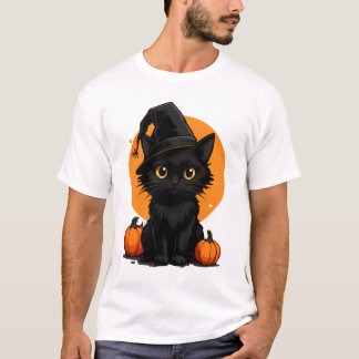 Cute Black Cat Cartoon T-Shirt | Funny Gift for Ca