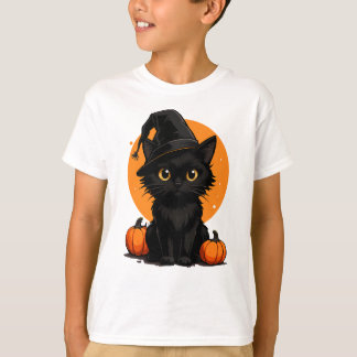 Cute Black Cat Cartoon T-Shirt | Funny Gift for Ca