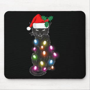 Cute Black Cat Christmas Light Fun Cat Lover Chris Mouse Mat