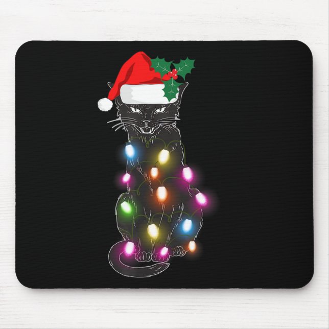 Cute Black Cat Christmas Light Fun Cat Lover Chris Mouse Mat (Front)