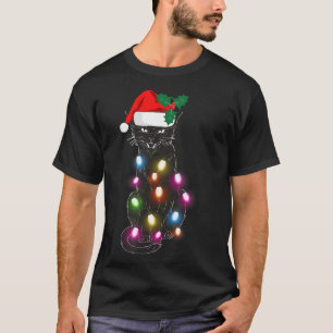 Cute Black Cat Christmas Light Fun Cat Lover Chris T-Shirt