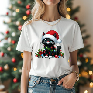 cute black cat christmas lights T-Shirt