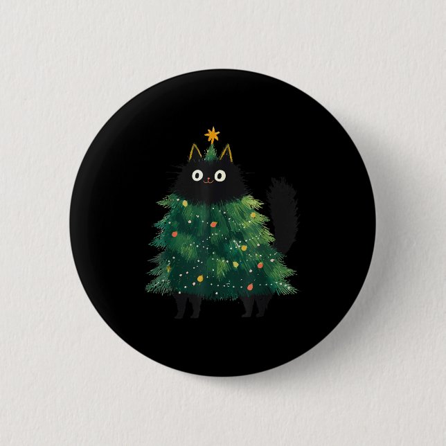Cute Black Cat Christmas Tree Funny Kitten Lover X 6 Cm Round Badge (Front)