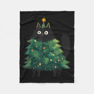 Cute Black Cat Christmas Tree Funny Kitten Lover X Fleece Blanket