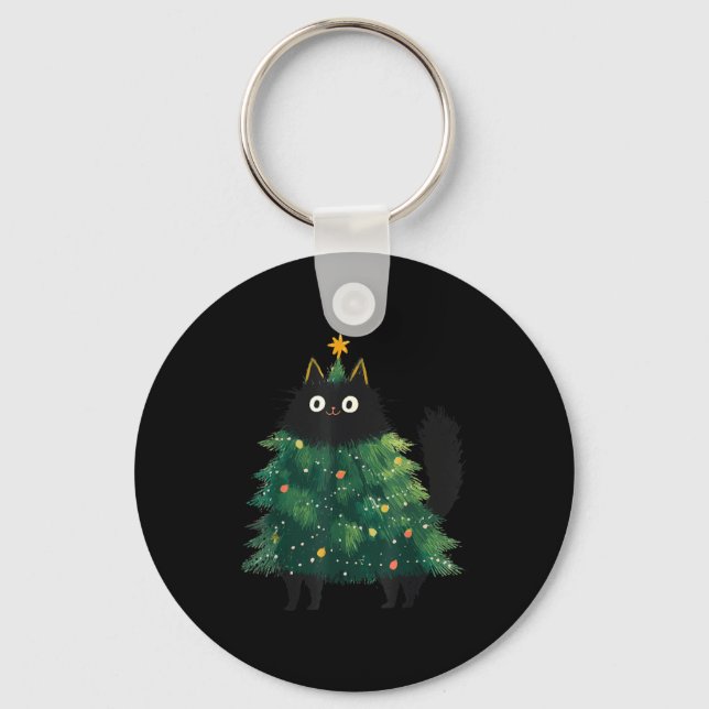 Cute Black Cat Christmas Tree Funny Kitten Lover X Key Ring (Front)