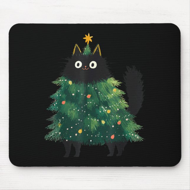 Cute Black Cat Christmas Tree Funny Kitten Lover X Mouse Mat (Front)