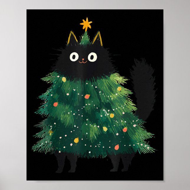 Cute Black Cat Christmas Tree Funny Kitten Lover X Poster (Front)