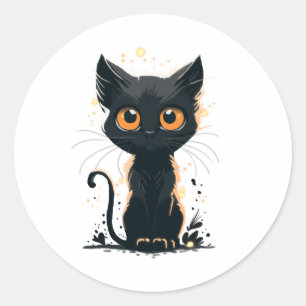 Cute Black Cat Classic Round Sticker
