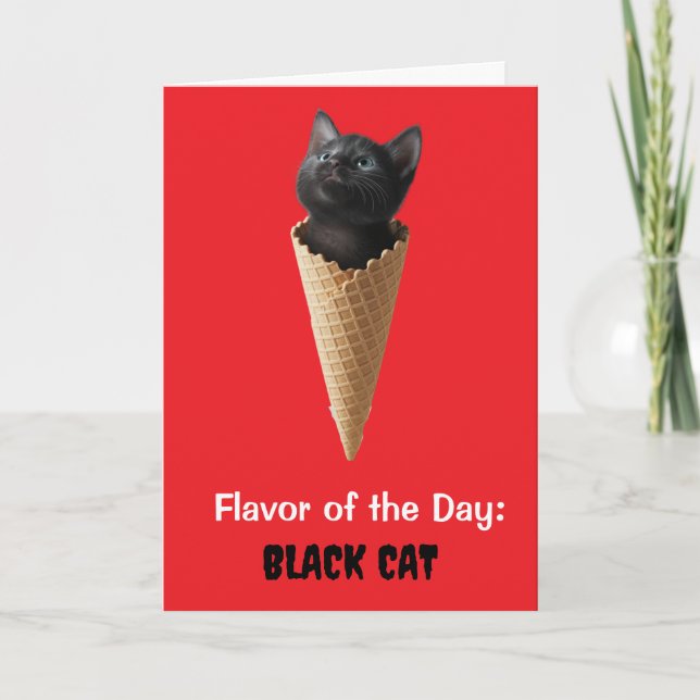 Cute Black Cat Cone Greeting Card (Front)