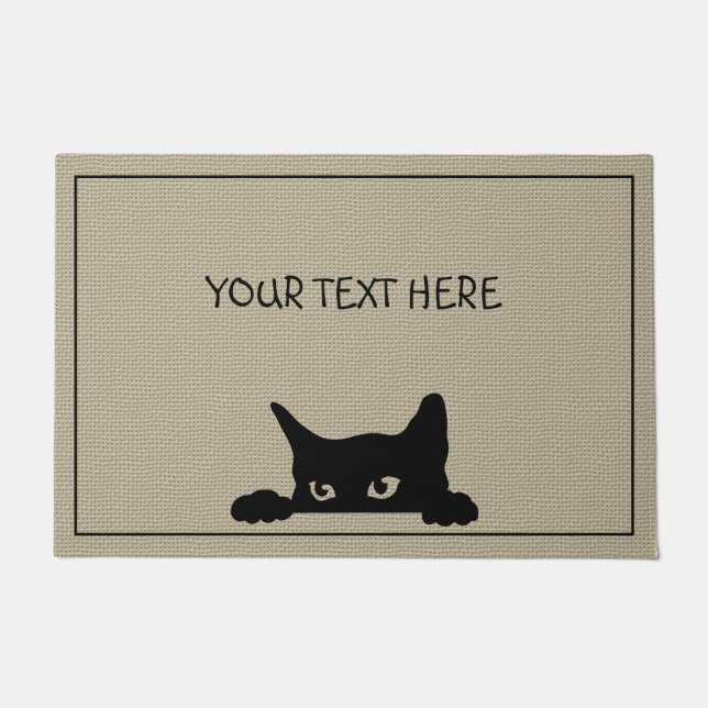 Cute Black Cat Custom Halloween Doormat (Front)