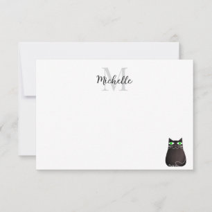 Cute Black Cat Custom Monogram Card