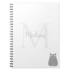 Cute Black Cat Custom Name Initial  Notebook