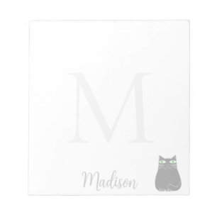 Cute Black Cat Custom Name Initial Notepad