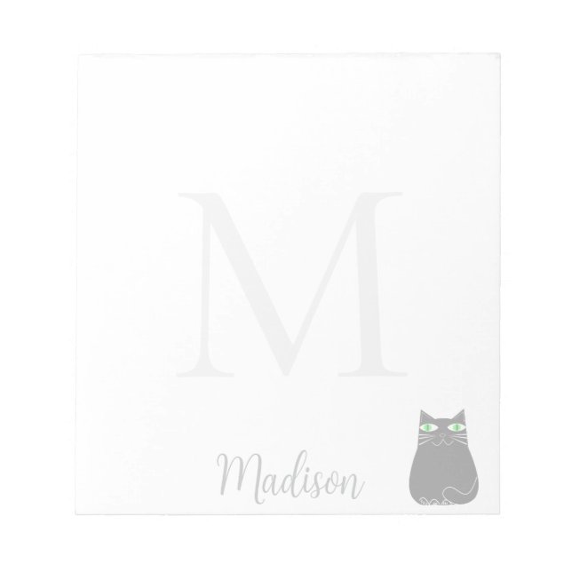 Cute Black Cat Custom Name Initial  Notepad (Front)