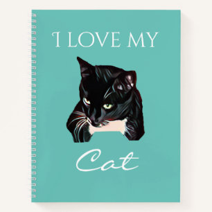 Cute Black Cat Custom Photo Turquoise Notebook