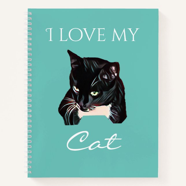 Cute Black Cat Custom Photo Turquoise Notebook (Front)