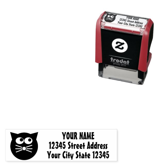 Cute black cat custom return address self-inking stamp (In Situ)