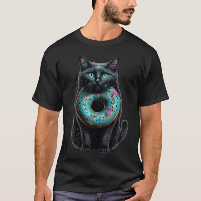 Cute Black Cat Donut Graphic Tees Men Women Boys G (Front)
