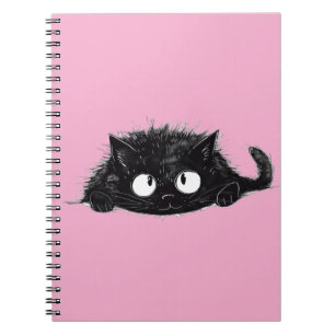  Cute Black Cat drawing (Pink Bkgrd) Notebook