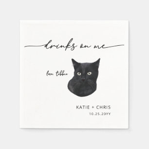Cute Black Cat Drinks on me Wedding Napkin