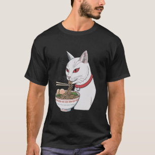 Cute Black Cat Eating Ramen Japanese Aesthetic T-Shirt