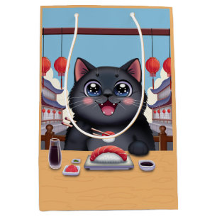 Cute Black Cat Eating Sushi Japan Kawaii Medium Gift Bag
