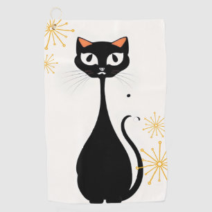 Cute Black Cat Elegant Trendy Golfer Golf Towel