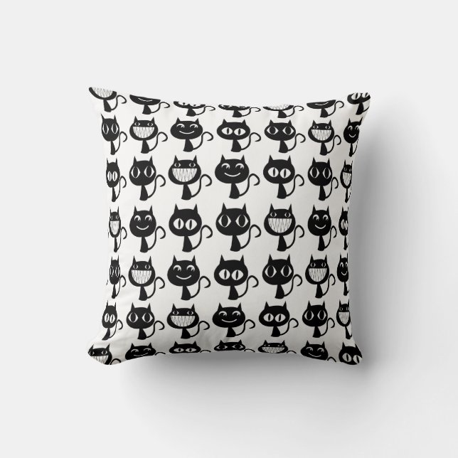 Cute Black Cat Expressions Pattern Cushion (Front)