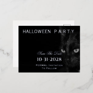 Cute Black Cat Eyes Save The Date Party Halloween  Foil Holiday Postcard