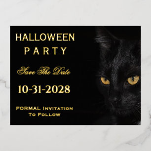 Cute Black Cat Eyes Save The Date Party Halloween  Foil Holiday Postcard