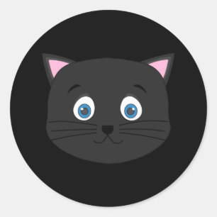 Cute Black Cat Face Classic Round Sticker