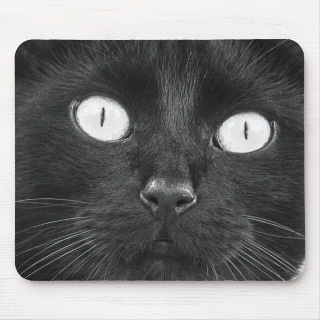 Cute Black Cat Face Mouse Mat (Front)
