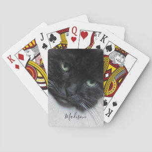 Cute Black Cat Face Photo Name Playing Cards