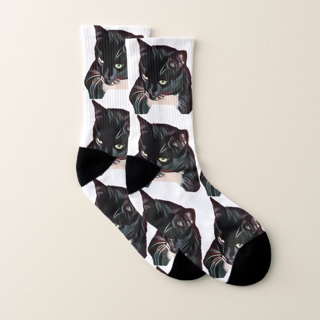 Cute Black Cat Faces Custom Pet Photo Socks (Pair)