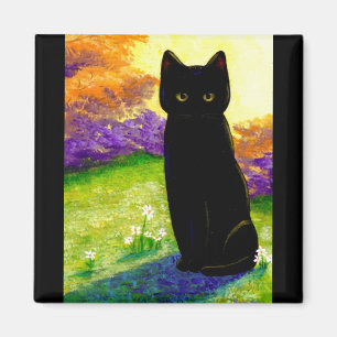 Cute Black Cat Flowers Funny Creationarts Magnet