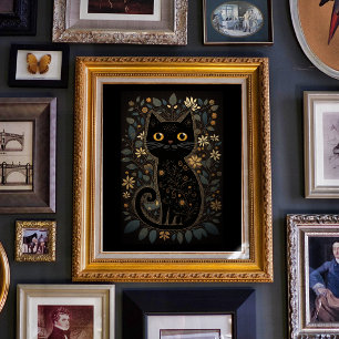 Cute Black Cat Folk Art Style Print Downloadable 